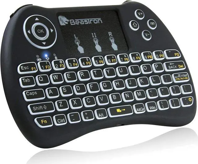 Main image of Beastron 2.4G Mini Wireless Keyboard with TouchpadQWERTY Keyboard, Backlit Portable Keyboard Wireless with Remote Control for Laptop,PC,Tablets,Pad,Google Android TV,Xbox,PS3/4 .Black