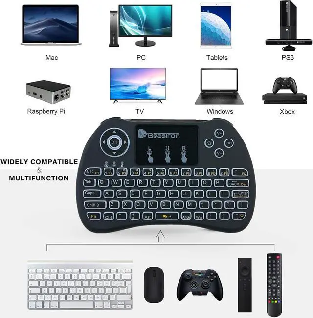 Alt view image 5 of 6 - Beastron 2.4G Mini Wireless Keyboard with TouchpadQWERTY Keyboard, Backlit Portable Keyboard Wireless with Remote Control for Laptop,PC,Tablets,Pad,Google Android TV,Xbox,PS3/4 .Black