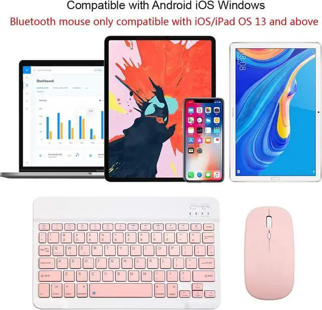 Alt view image 2 of 7 - Rechargeable Bluetooth Keyboard and Mouse Combo Ultra-Slim Portable Compact Wireless Mouse Keyboard Set for Android Windows Tablet Cell Phone iPhone iPad Pro Air Mini, iPad OS/iOS 13 and Above (Pink)