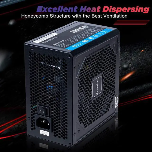 Alt view image 3 of 7 - PowerSpec 500W Power Supply 80 Plus Certified Fixed Cable Non-Modular ATX PSU Active PFC SLI Crossfire Ready Gaming PC Computer Switching Power Supply, PS500WF
