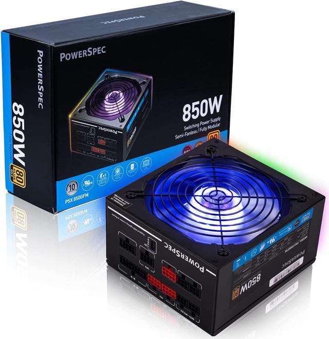 PowerSpec 850 Watt 80 Plus Gold Fully Modular ATX Power Supply with RGB Lighting Fan Active PFC SLI Crossfire Ready Gaming PC PSU Computer Switching Power Supply, PSX 850GFM - Newegg.com PowerSpec 850 Watt 80 Plus Gold Fully Modular ATX Power Supply with RGB Lighting Fan Active PFC SLI Crossfire Ready Gaming PC PSU Computer Switching Power Supply, PSX 850GFM - Newegg.com
