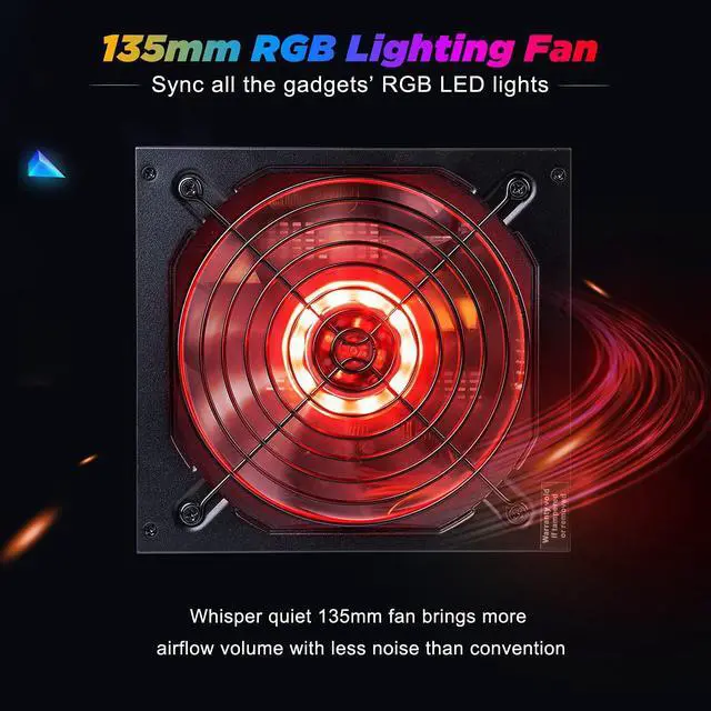 Alt view image 4 of 7 - PowerSpec 850 Watt 80 Plus Gold Fully Modular ATX Power Supply with RGB Lighting Fan Active PFC SLI Crossfire Ready Gaming PC PSU Computer Switching Power Supply, PSX 850GFM