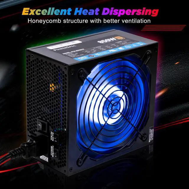 Alt view image 7 of 7 - PowerSpec 850 Watt 80 Plus Gold Fully Modular ATX Power Supply with RGB Lighting Fan Active PFC SLI Crossfire Ready Gaming PC PSU Computer Switching Power Supply, PSX 850GFM