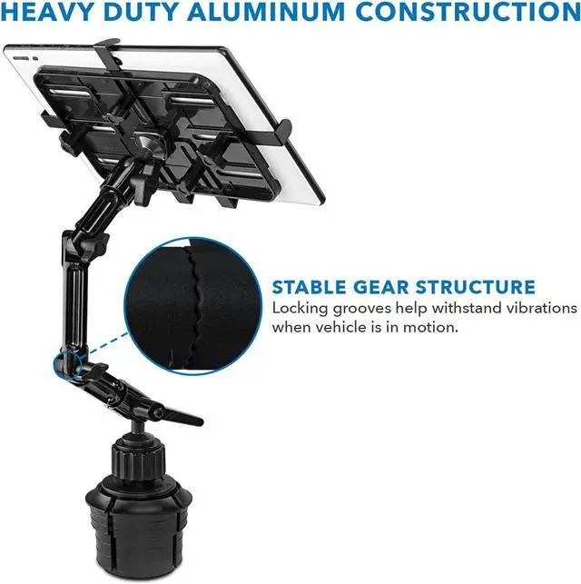 Alt view image 2 of 7 - Mount-It! Premium Cup Holder Tablet Mount for Cars, SUVs, Trucks - Commercial Vehicle Tablet ELD Mount, Heavy Duty Aluminum, Adjustable Full Motion Arms, Universal Holder Tray for iPad and Samsung