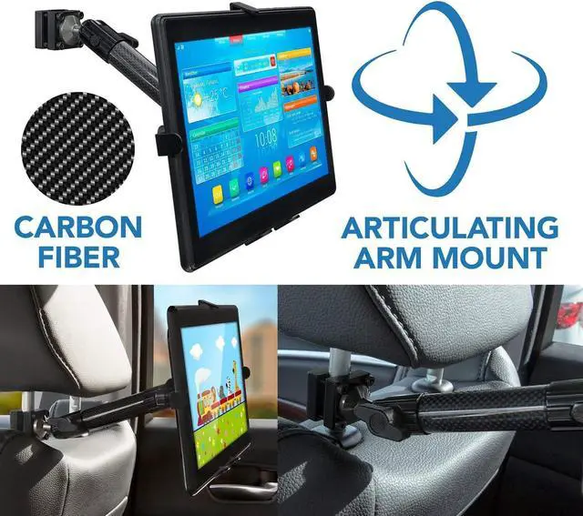 Alt view image 2 of 7 - Premium Car Headrest Tablet Holder with Adjustable Arm, Heavy Duty Carbon Fiber Car Tablet Mount for iPad, Galaxy, & Fire Tablets (MI-7311)
