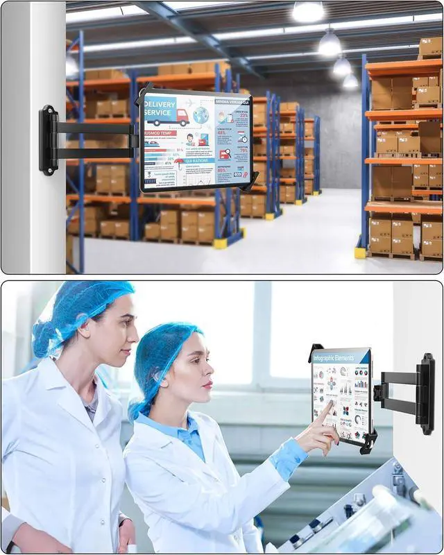 Alt view image 6 of 7 - Tablet Wall Mount - Fits 7 to 11 Inch Tablets Including iPad, Galaxy Tab, Slate, Fire and More -Anti Theft Security Lock and Key - Adjustable Long Arm Articulating Swivel Holder(Black)
