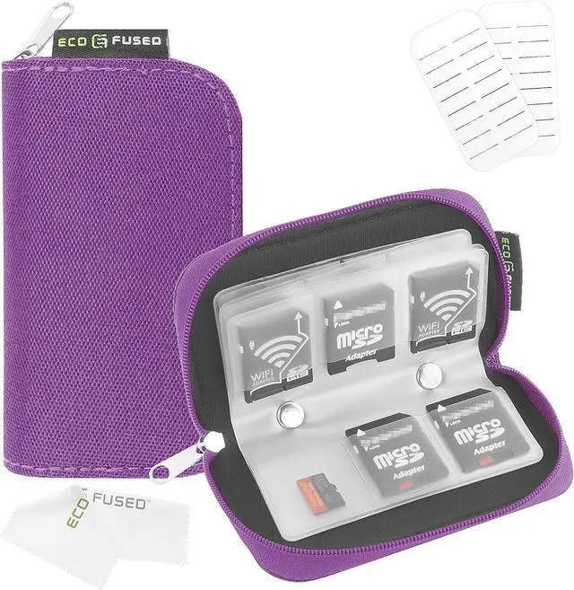 Main image of Eco-Fused Memory Card Case - Fits up to 22x SD, SDHC, Micro SD, Mini SD and 4X CF - Holder with 22 Slots (Purple / 22 Slots - 1 Pack)
