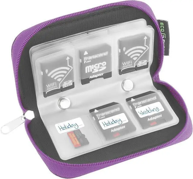 Alt view image 2 of 7 - Eco-Fused Memory Card Case - Fits up to 22x SD, SDHC, Micro SD, Mini SD and 4X CF - Holder with 22 Slots (Purple / 22 Slots - 1 Pack)