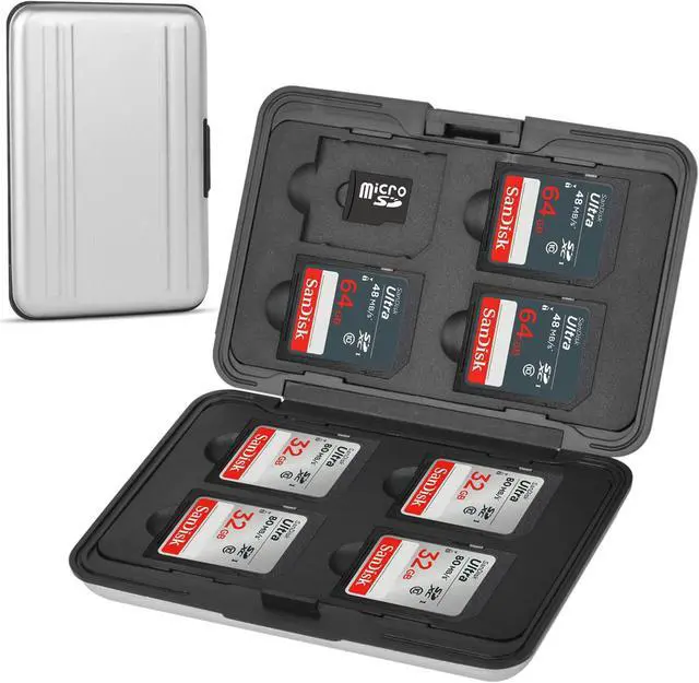 Main image of Aluminum Shock Resistant Carrying Box Memory Card Storage Case Holder 8 Slots for SD SDHC MMC Micro SD TF Cards Silver