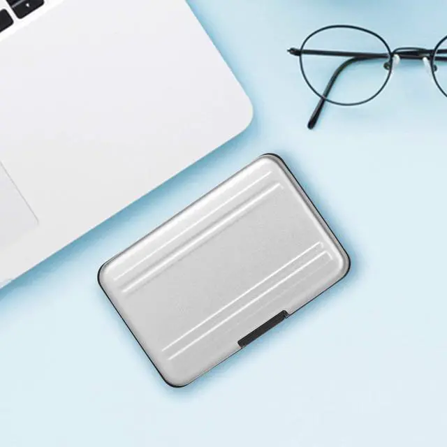 Alt view image 5 of 7 - Aluminum Shock Resistant Carrying Box Memory Card Storage Case Holder 8 Slots for SD SDHC MMC Micro SD TF Cards Silver