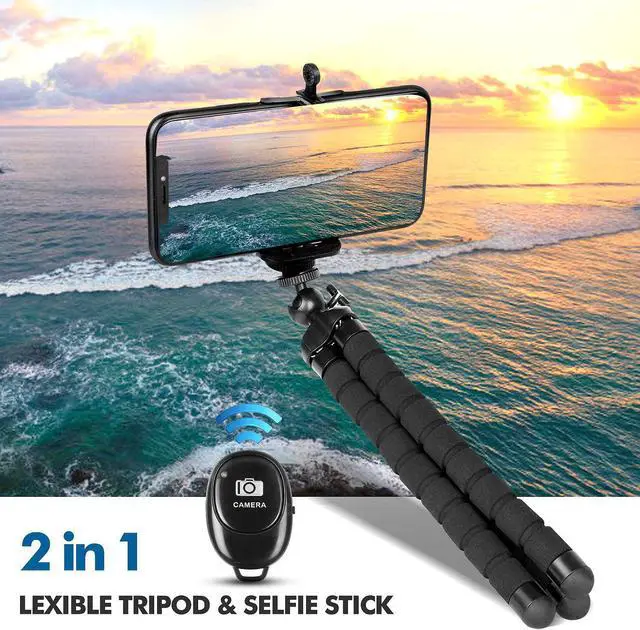 Alt view image 6 of 6 - Phone Tripod,Portable and Flexible Adjustable Cell Phone Stand Holder with Remote and Universal Clip for iPhone Android Phone Compact Digital Camera Sports Camera Black