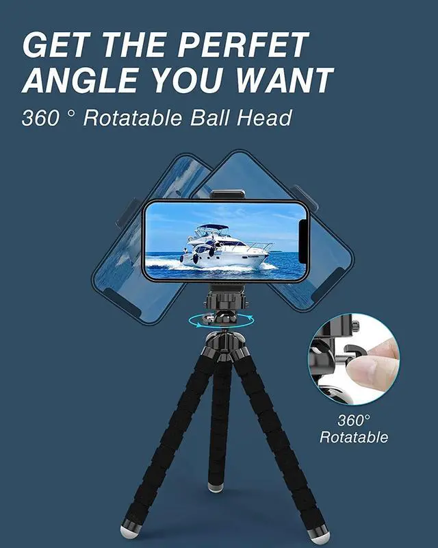 Alt view image 4 of 6 - Tripod for iPhone 13/13 pro max /13 Mini, Fotopro Flexible Tripod Stand with Remote, Selfie Stick Stand Adjustable Smartphone Mini Tripod Stand for Action Camera