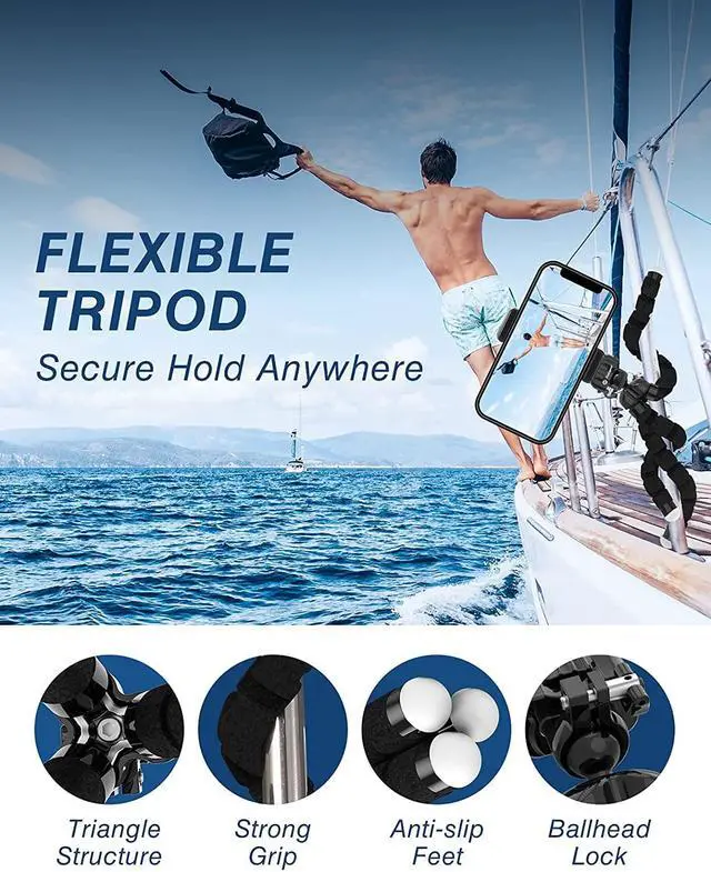 Alt view image 3 of 6 - Tripod for iPhone 13/13 pro max /13 Mini, Fotopro Flexible Tripod Stand with Remote, Selfie Stick Stand Adjustable Smartphone Mini Tripod Stand for Action Camera