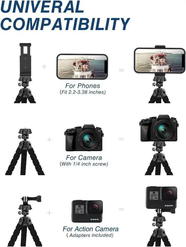 Alt view image 6 of 6 - Tripod for iPhone 13/13 pro max /13 Mini, Fotopro Flexible Tripod Stand with Remote, Selfie Stick Stand Adjustable Smartphone Mini Tripod Stand for Action Camera