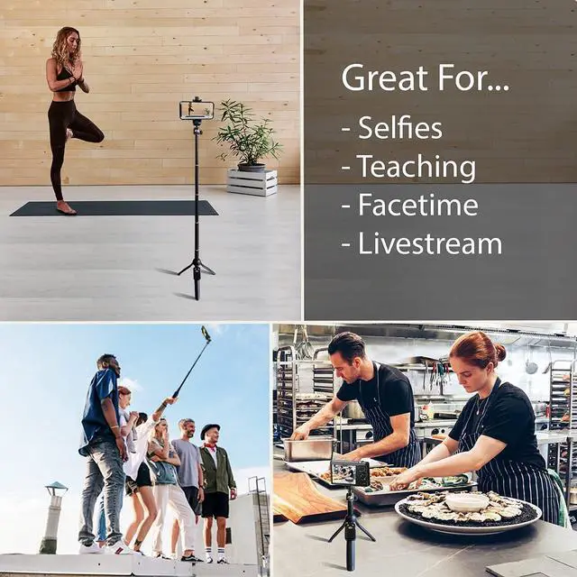 Alt view image 2 of 7 - Fugetek 42" Compact Selfie Stick & Tripod, Extendable, Wireless Bluetooth Remote, Lightweight Aluminum, Travel Ready, Compatible with iPhone 14 13 12 Pro Xs Max Xr X 8Plus 7 & Android