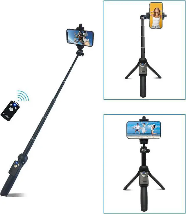 Alt view image 3 of 7 - Fugetek 42" Compact Selfie Stick & Tripod, Extendable, Wireless Bluetooth Remote, Lightweight Aluminum, Travel Ready, Compatible with iPhone 14 13 12 Pro Xs Max Xr X 8Plus 7 & Android