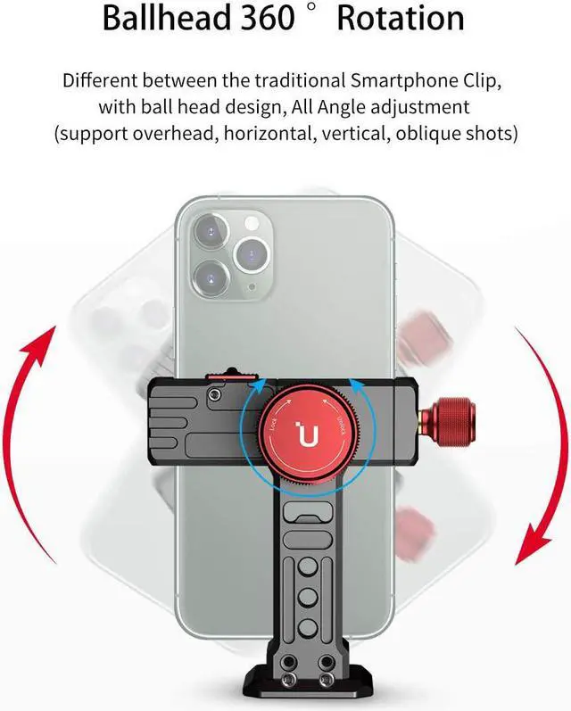 Alt view image 3 of 7 - Cell Phone Tripod Mount, ULANZI ST-14 Smartphone Tripod Mount Adapter Aluminum with Cold Shoe, 360° Cell Phone Stand Holder Clamp for iPhone16 15 14 13 12 11 Max Pro iPhone X XR Xs 6 7 Plus