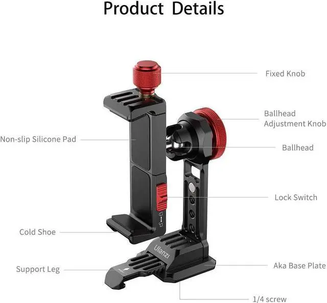 Alt view image 7 of 7 - Cell Phone Tripod Mount, ULANZI ST-14 Smartphone Tripod Mount Adapter Aluminum with Cold Shoe, 360° Cell Phone Stand Holder Clamp for iPhone16 15 14 13 12 11 Max Pro iPhone X XR Xs 6 7 Plus