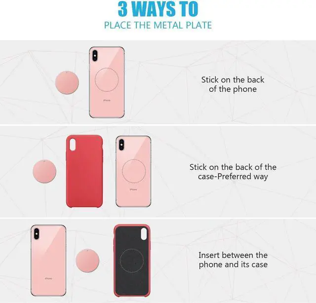 Alt view image 4 of 7 - WixGear Mount Metal Plate with Adhesive for Magnetic Cradle-Less Mount -X4 Pack 2 Rectangle and 2 Round (Compatible with Magnetic mounts) (Rose Gold)