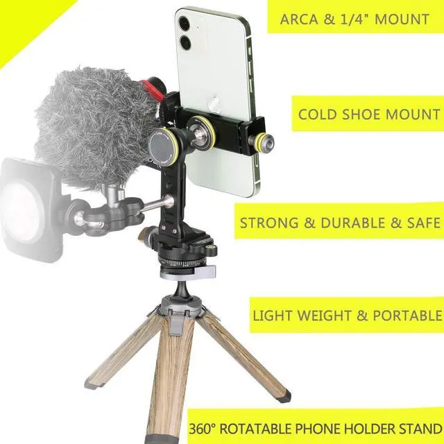 Alt view image 3 of 7 - FOCPRO Metal Phone Tripod Mount for iPhone 13, Samsung, Android Smartphones