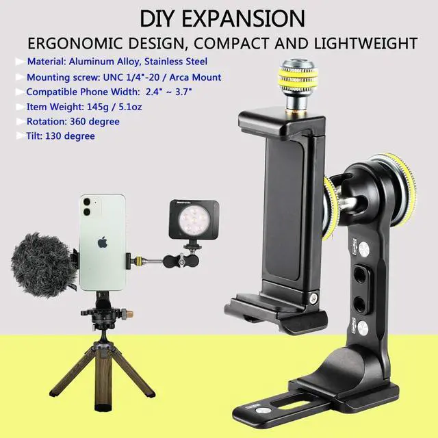 Alt view image 4 of 7 - FOCPRO Metal Phone Tripod Mount for iPhone 13, Samsung, Android Smartphones