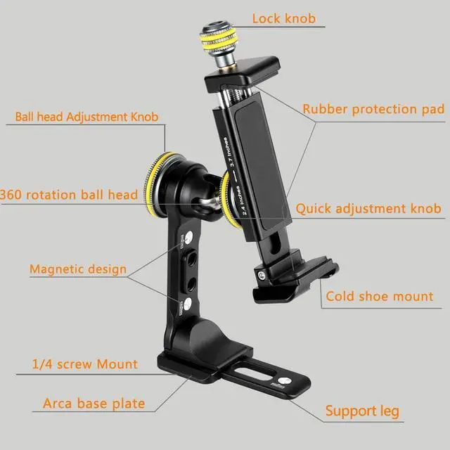 Alt view image 5 of 7 - FOCPRO Metal Phone Tripod Mount for iPhone 13, Samsung, Android Smartphones