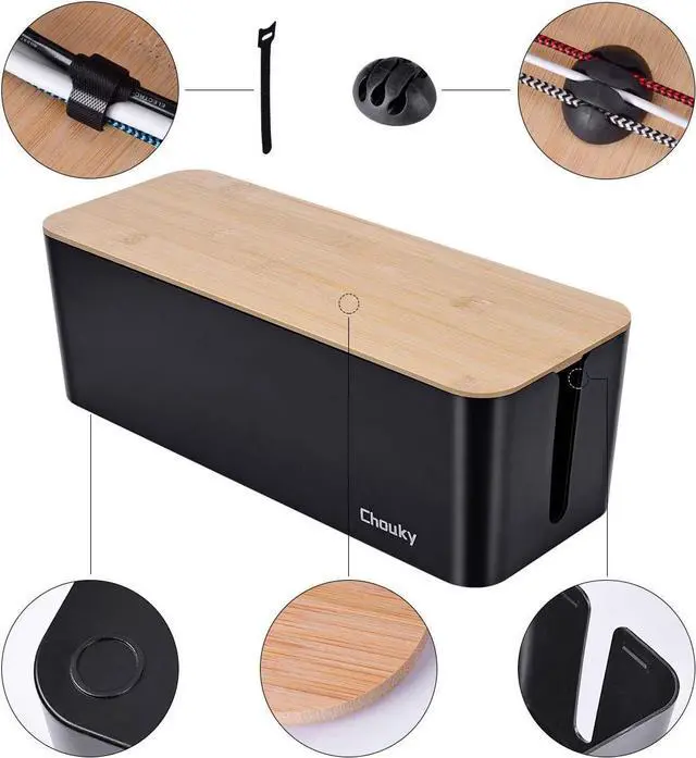 Alt view image 4 of 6 - 2 Pack Large Cable Management Box  Wooden Style Cord Organizer Box and Cover for TV Wires, Computer, Router, USB Hub and Under Desk Power Strip  Safe ABS Material and Baby-Pets Proof Lock (Black)