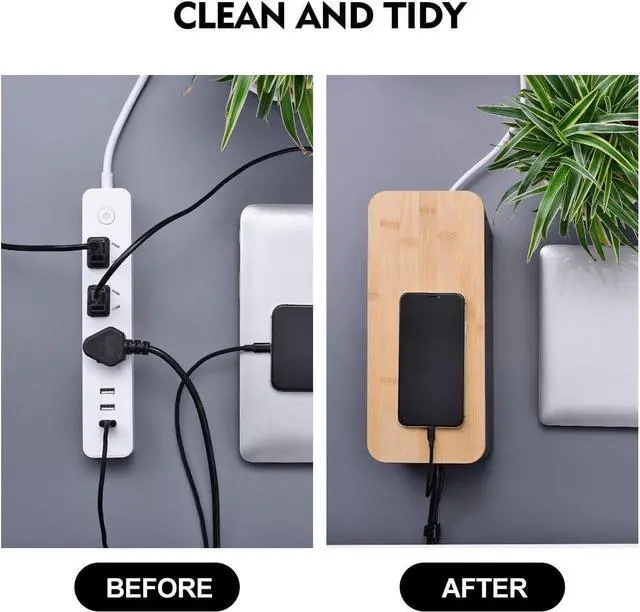 Alt view image 5 of 6 - 2 Pack Large Cable Management Box  Wooden Style Cord Organizer Box and Cover for TV Wires, Computer, Router, USB Hub and Under Desk Power Strip  Safe ABS Material and Baby-Pets Proof Lock (Black)