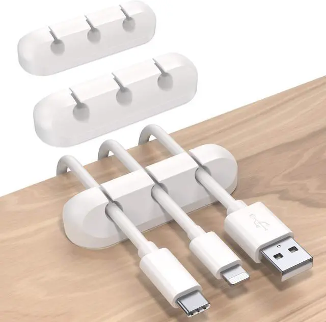 Main image of SOULWIT Cable Holder Clips, 3-Pack Cable Management Cord Organizer Clips Silicone Self Adhesive for Desktop USB Charging Cable Nightstand Power Cord Mouse Cable Wire PC Office Home - White