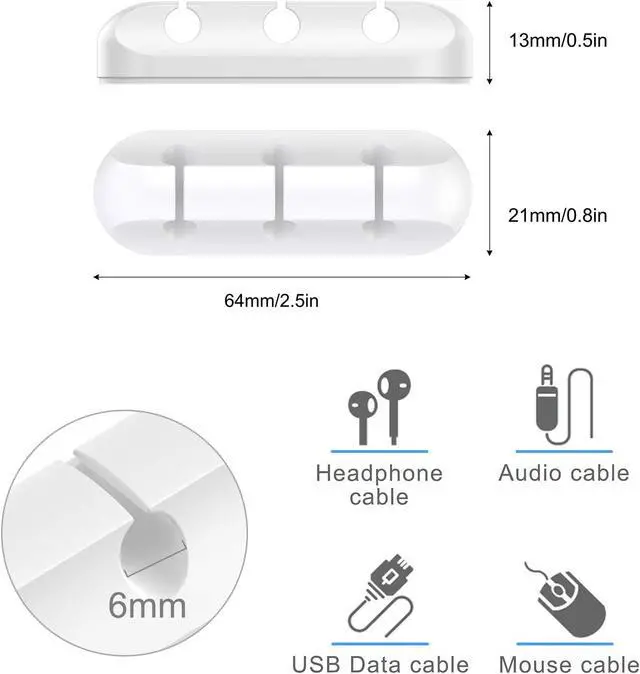 Alt view image 3 of 6 - SOULWIT Cable Holder Clips, 3-Pack Cable Management Cord Organizer Clips Silicone Self Adhesive for Desktop USB Charging Cable Nightstand Power Cord Mouse Cable Wire PC Office Home - White