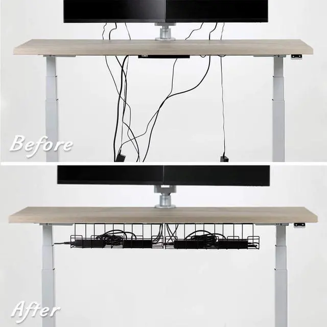Alt view image 2 of 7 - Under Desk Cable Management Tray 2 Packs, 16 inches Under Table Cord Organizer for Wire Management, Metal Wire Cable Mesh Holder for Desks, Offices and Kitchens (Black)