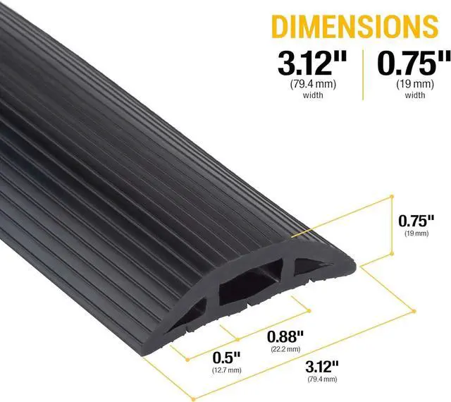 Alt view image 2 of 5 - 10-Foot Floor Cord Cover - Cable Management Kit for Indoor or Outdoor Use - 3-Channel Cable Raceway for Sidewalks or Walkways by Simple Cord (Black)