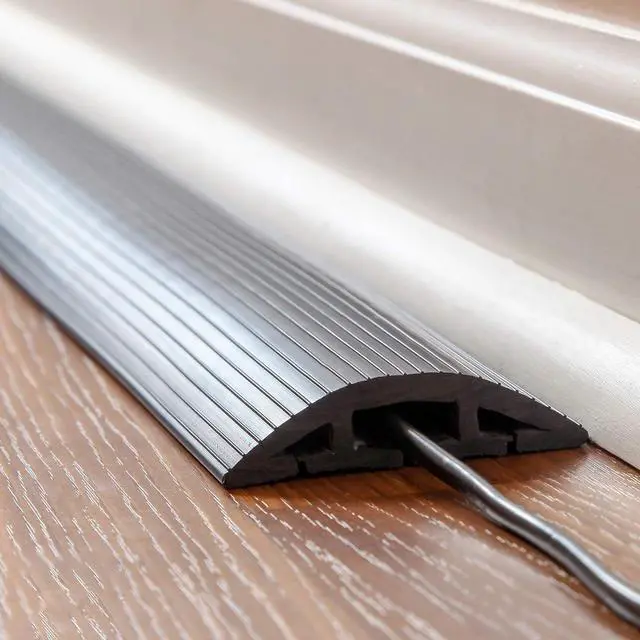 Alt view image 5 of 5 - 10-Foot Floor Cord Cover - Cable Management Kit for Indoor or Outdoor Use - 3-Channel Cable Raceway for Sidewalks or Walkways by Simple Cord (Black)