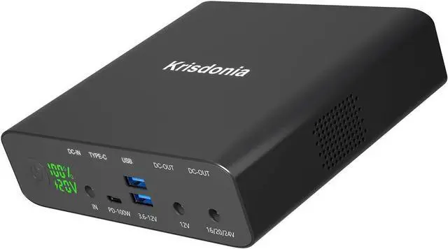 Main image of Krisdonia Portable Laptop Charger 32000mAh 100W PD Power Bank, External Battery Pack with 1 USB-C PD3.0 Port, 2 DC Ports, 2 USB QC3.0 Ports for Laptops, Tablets, Smartphones and Other Devices