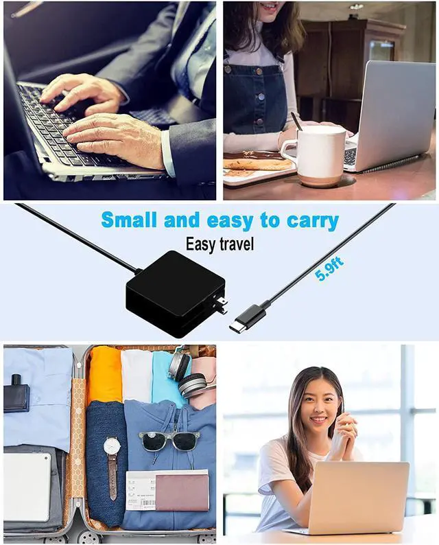 Alt view image 6 of 7 - 65W USB C Power Adapter, Fiattigear Type C Power PD Wall Fast Charger Compatible with Mac Book Pro, Dell Latitude, Lenovo, Huawei Matebook, HP Spectre, Acer Chromebook and Any Laptops or Smart Phones1