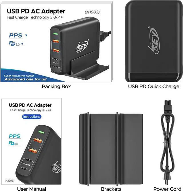 Alt view image 5 of 5 - 150-Watt USB C Charger, Multiport USB Hub Charger with Dual PD USB-C Charger - Single USB-C Port Reach up to 100W for MacBook Pro/Air,iPad Pro,Dell, Lenovo,Apple iPhone 12/11/Pro/Max/X,Pixel,etc.