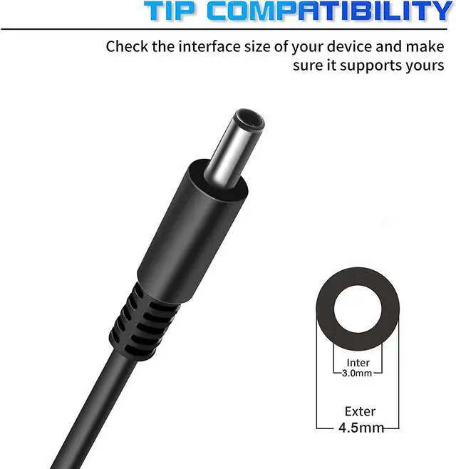 Alt view image 2 of 6 - 65W AC Adapter for Dell Inspiron Laptop Charger 11 13 14 17 15 3000 5000 7000 Series Inspiron 15 5100 3567 3583 5566 5578 5558 5559 5567 5568 5575 7579 7569 Power Supply Cord
