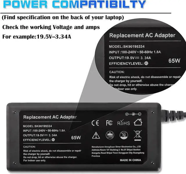Alt view image 4 of 6 - 65W AC Adapter for Dell Inspiron Laptop Charger 11 13 14 17 15 3000 5000 7000 Series Inspiron 15 5100 3567 3583 5566 5578 5558 5559 5567 5568 5575 7579 7569 Power Supply Cord