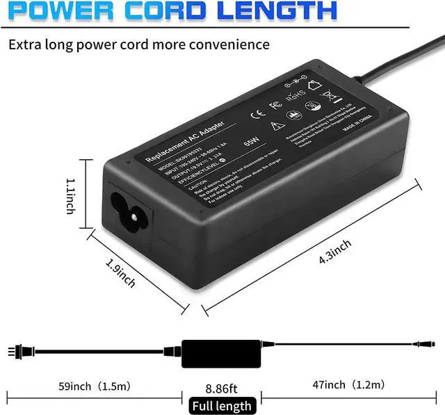 Alt view image 3 of 6 - 65W AC Adapter for Dell Inspiron Laptop Charger 11 13 14 17 15 3000 5000 7000 Series Inspiron 15 5100 3567 3583 5566 5578 5558 5559 5567 5568 5575 7579 7569 Power Supply Cord