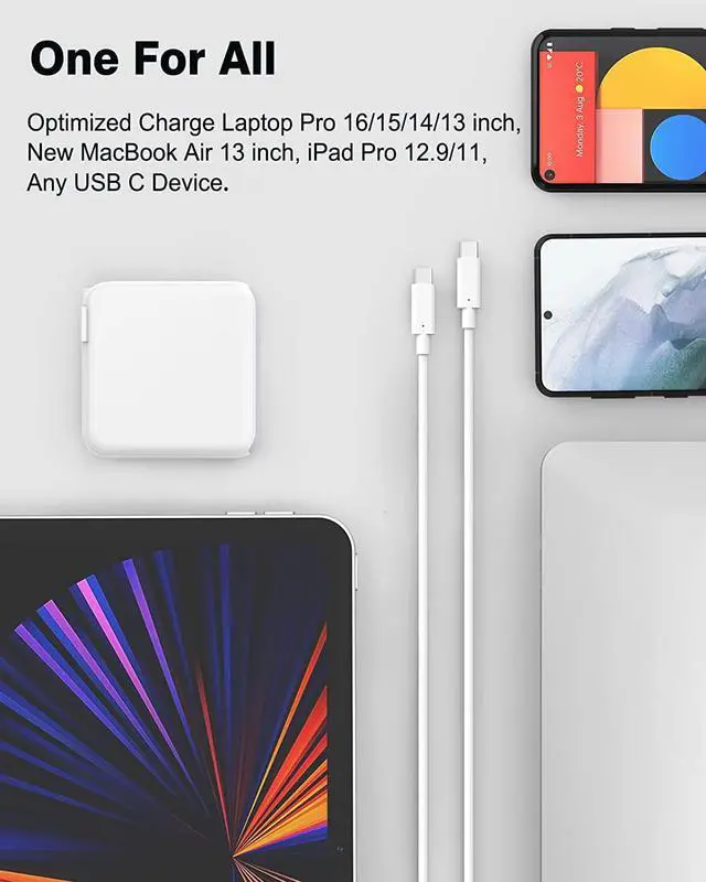 Alt view image 6 of 7 - 10ft Charger for MacBook Pro/Air 16 15 14 13 inch 2025 2024 2023 2022 2021 2020 M1 M2 M3 M4 96W USB C Power Adapter LED 100W USB-C Cable Charging as Fast as Original Quality