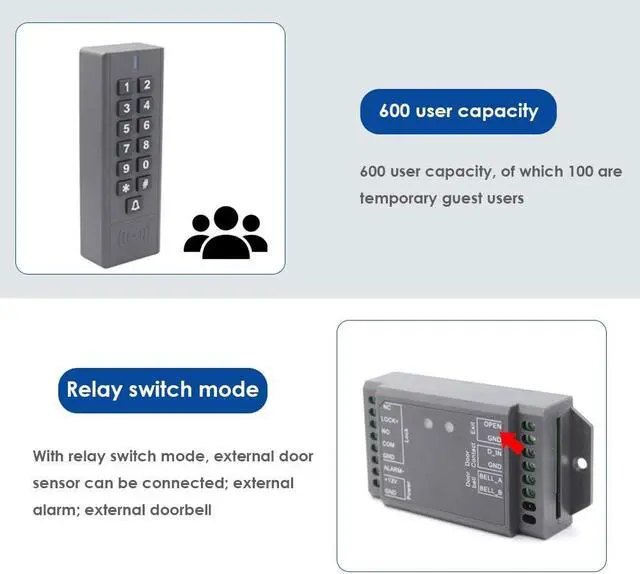 Alt view image 5 of 7 - Access Control Keypad Reader Smart Keypad Lock IP65 Waterproof Remote Access Controler Wireless Exit Button 125Khz RFID Smart Lock (AW1-EM Wireless Access Control Kit)