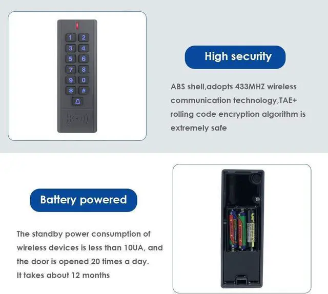 Alt view image 4 of 7 - Access Control Keypad Reader Smart Keypad Lock IP65 Waterproof Remote Access Controler Wireless Exit Button 125Khz RFID Smart Lock (AW1-EM Wireless Access Control Kit)