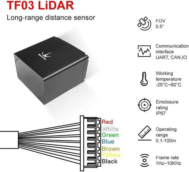 Alt view image 3 of 7 - youyeetoo TF03 Lidar Sensor 0.1-180m Distance Measurement Single-Point Ranging Module Compatible with Pixhawk and Raspberry Pi for Drone/Motion Detection/Robot