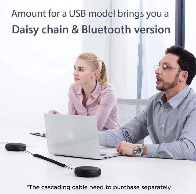 Alt view image 4 of 7 - Luna Speakerphone+Daisy Chain Cable - Luna Computer Speaker with Microphone 2pcs w/Cable, Conference Microphone for Home Office & Meeting up to 12 People, Speakerphone Idea for Business Gift Black