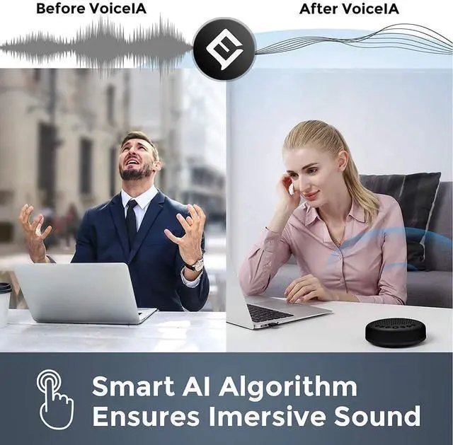 Alt view image 7 of 7 - Luna Speakerphone+Daisy Chain Cable - Luna Computer Speaker with Microphone 2pcs w/Cable, Conference Microphone for Home Office & Meeting up to 12 People, Speakerphone Idea for Business Gift Black