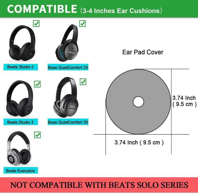 Alt view image 2 of 6 - Earpads Sweater Cover Protectors with Stretchable Knit Fabric for Beats Studio 3/2  QC35 25 15 Headphones and Other Headsets with 3-4 Inch Ear Cushions [ 2 Pairs ] (Black)