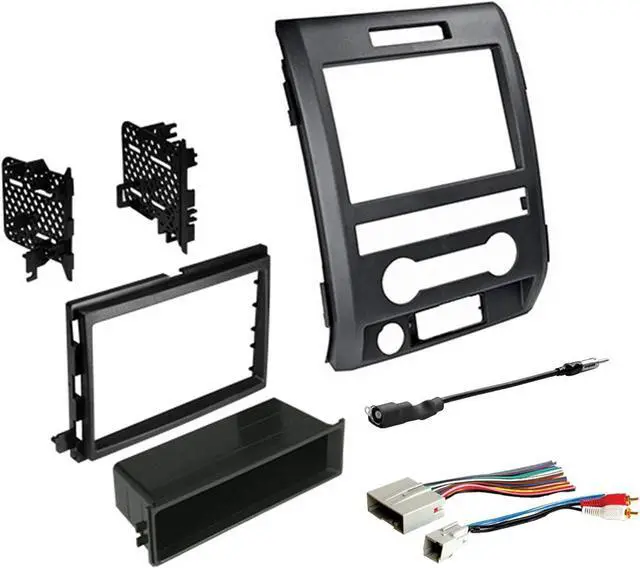 Alt view image 7 of 7 - Single or Double DIN Radio Complete Dash Kit, 2009-2014 Ford F-150 with Antenna Adapter, Harness Compatible for All Trim Levels (Black with Steering Wheel Controls)