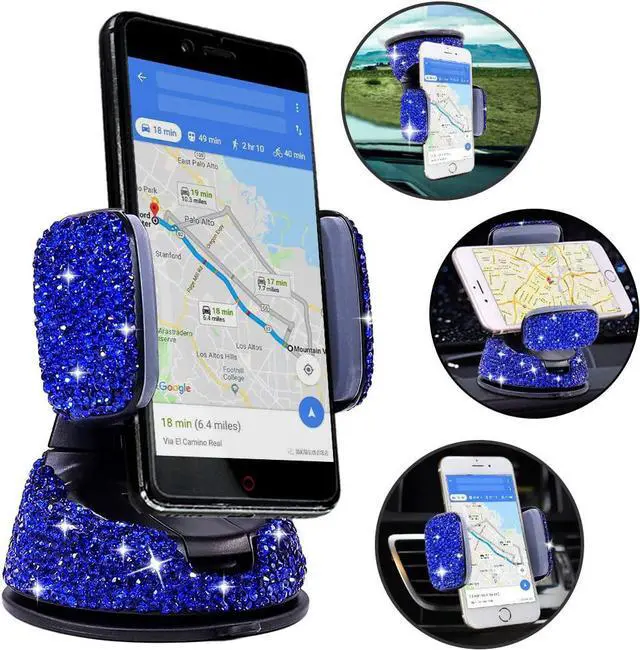 Alt view image 2 of 7 - Bling Rhinestone Car Phone Holder Windshield Dashboard Mount Adjustable Phone Holder for Easy View GPS Screen Compatible with iPhone 5 6s 7 8s 9 10 SE(Blue)