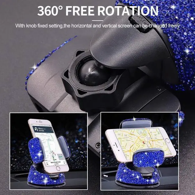 Alt view image 5 of 7 - Bling Rhinestone Car Phone Holder Windshield Dashboard Mount Adjustable Phone Holder for Easy View GPS Screen Compatible with iPhone 5 6s 7 8s 9 10 SE(Blue)