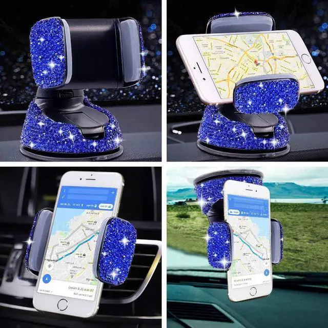 Alt view image 6 of 7 - Bling Rhinestone Car Phone Holder Windshield Dashboard Mount Adjustable Phone Holder for Easy View GPS Screen Compatible with iPhone 5 6s 7 8s 9 10 SE(Blue)